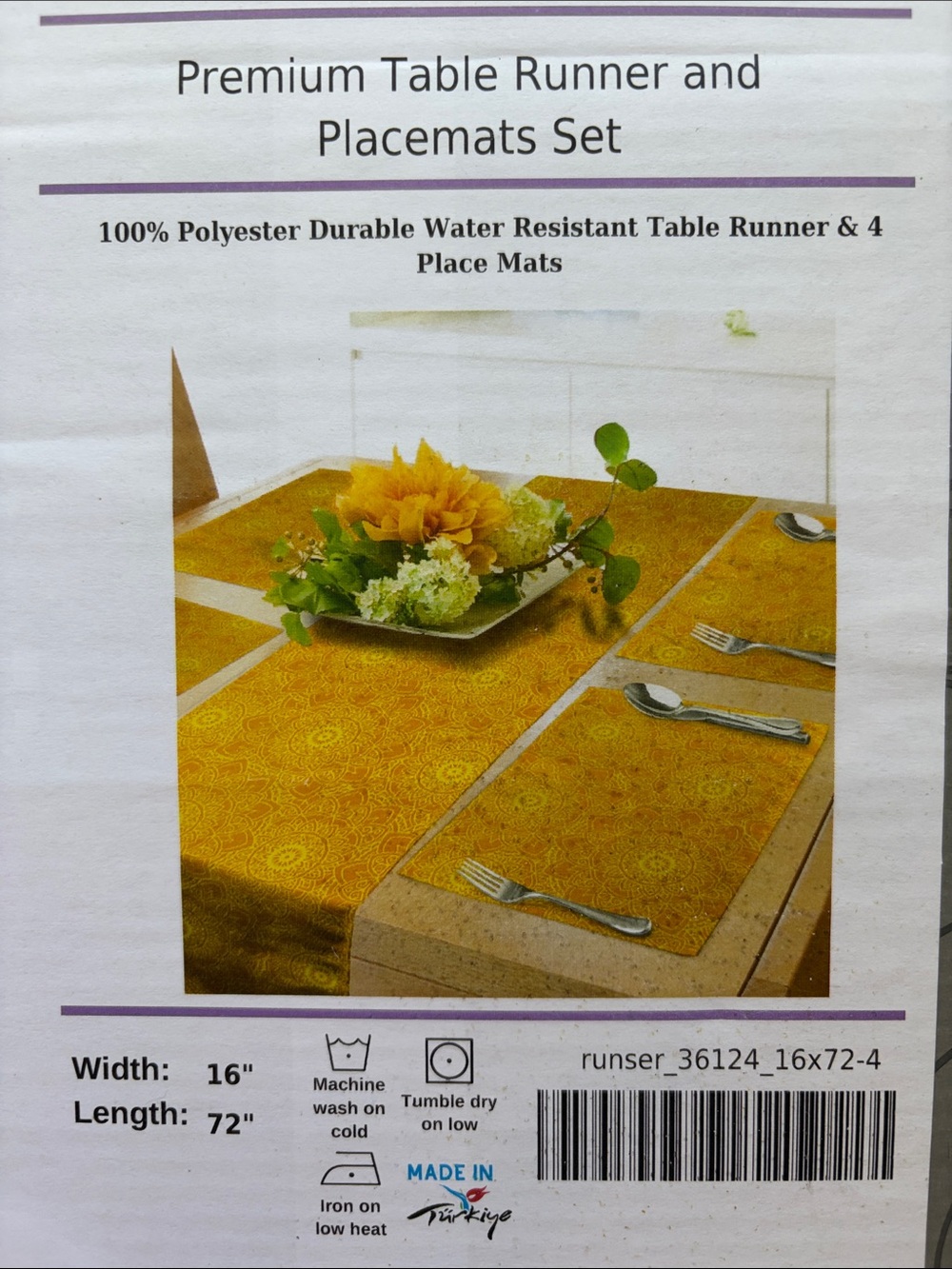 Yellow Floral Table Runner and 4 Placemats Set NIP